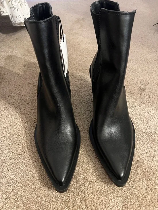 Zara Black Pointed Toe Mid-Calf Ankle Boots - Picture 1 of 3